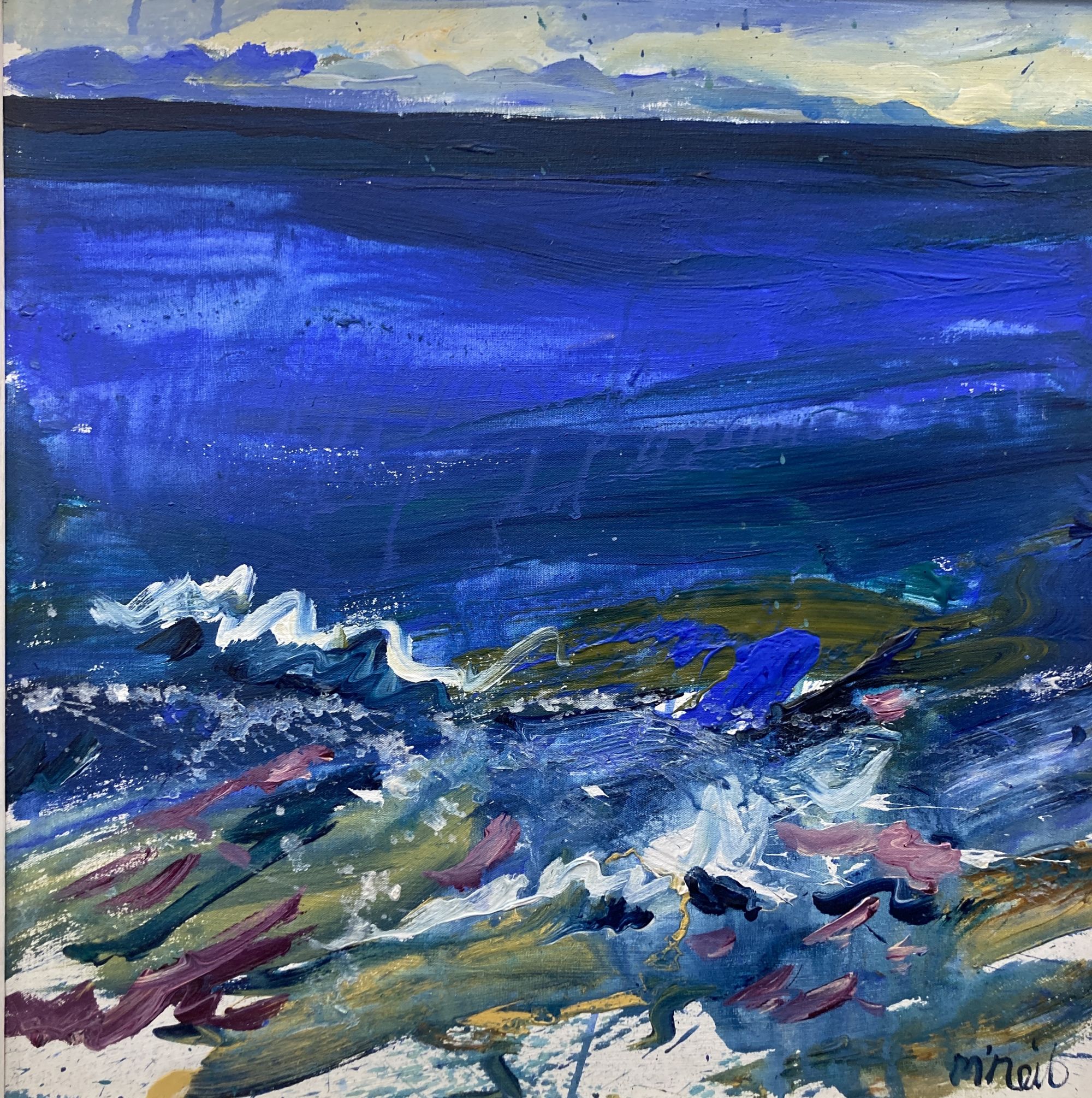 Don McNeil, acrylic on canvas, Jura from the Isthmus October 02, signed and inscribed verso, 60 x 60cm